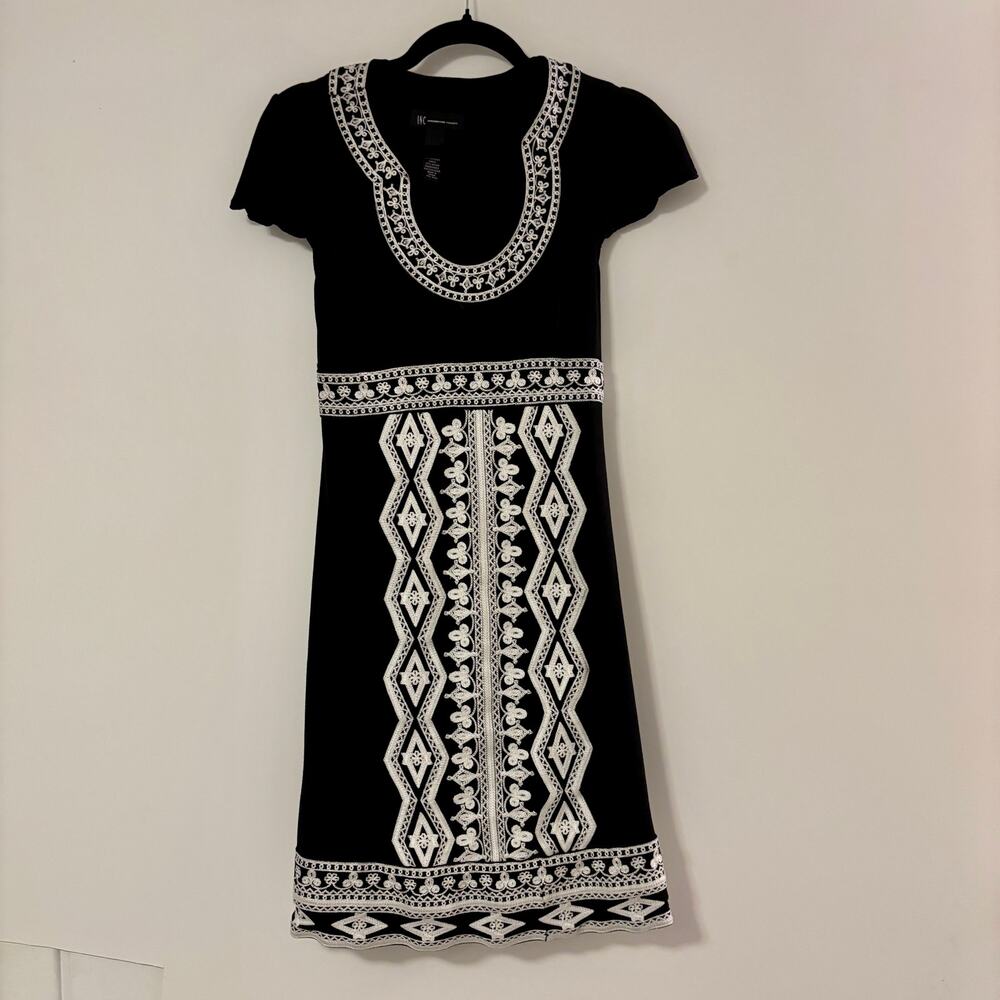 INC Black Embroidered Dress Women’s Small Short Sleeve Boho Sheath